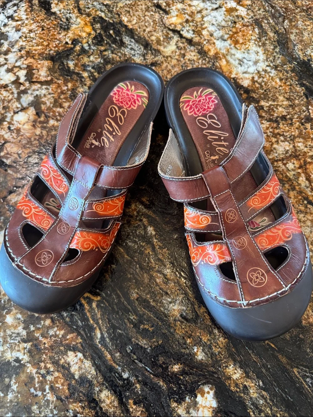 Brown and Orange Closed-Toe Sandals